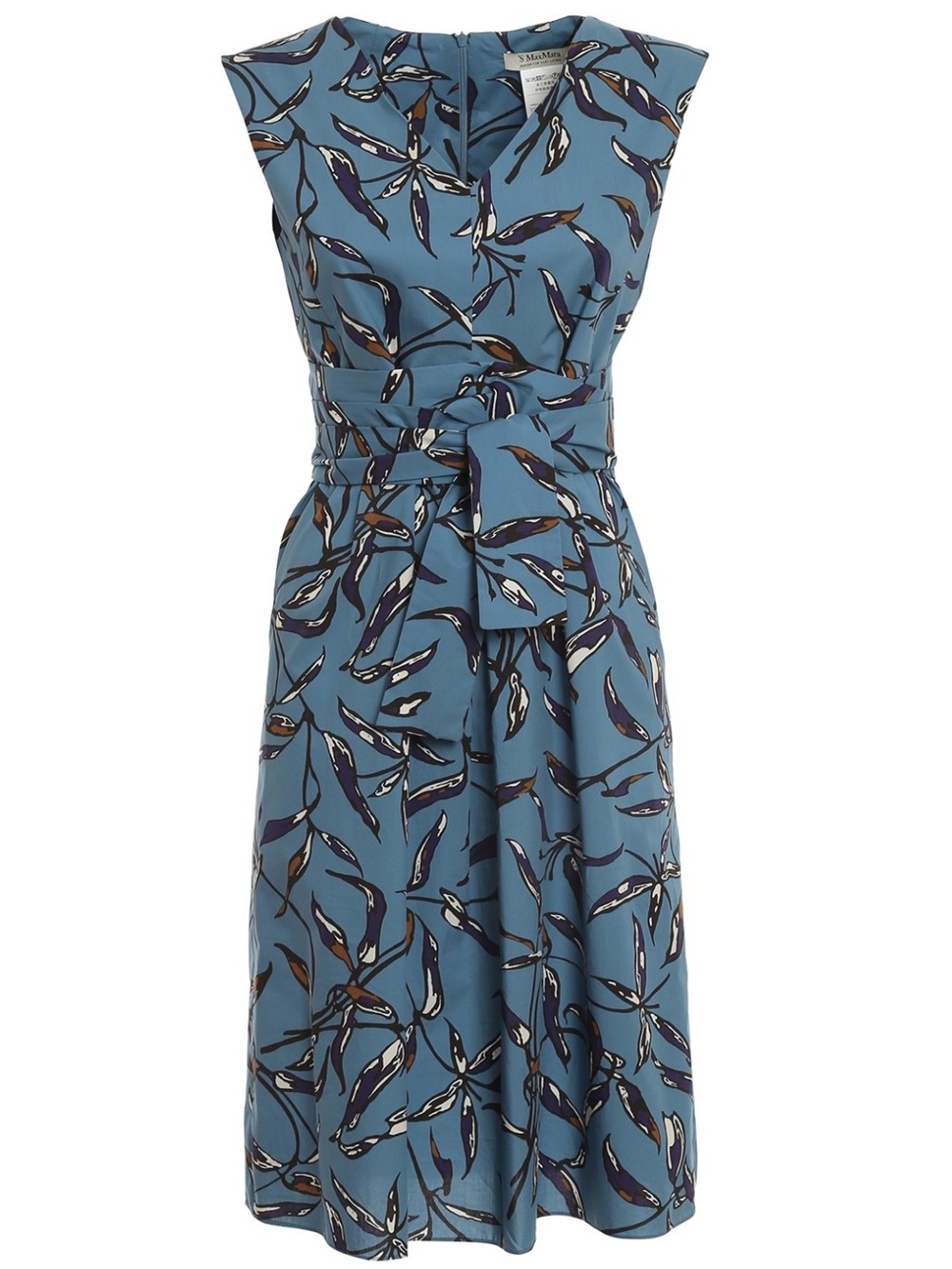 S Max Mara Pepsi Midi Dress Size 6 Blue Print 100% Cotton Belted